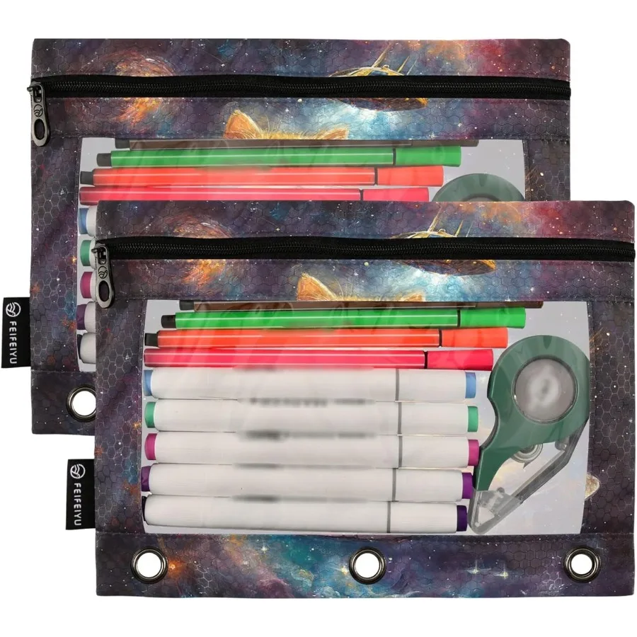 Teczki na dokumenty Star Cat z 3 ringami dla chłopców i dziewcząt, do szkoły, biura, na uczelnię, artykuły szkolne, motyw galaktyki, kosmosu, pizzy, kosmitów, etui na dokumenty, torba z motywem kosmicznym.