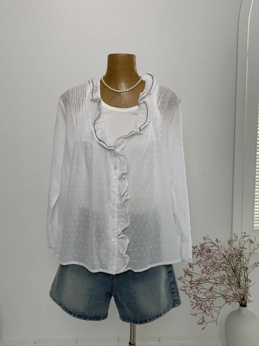 

Premium Cotton Long Sve irt Lightweight V-Ne Button Loose Feel Casual Sle Pure Cotton Fabric Straight Cut Summer irt