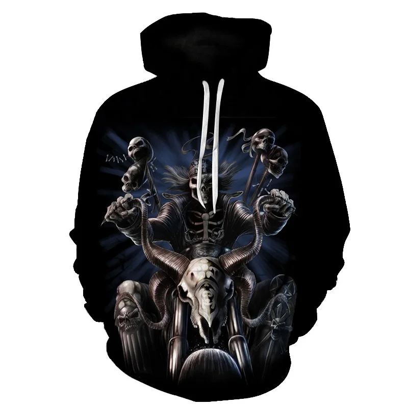 

New Casual Pullover Goth Riding A Horn Motorcycle Skull 3D Printed Hoodies Men Women Horror Fashion Harajuku Swearshirts Black