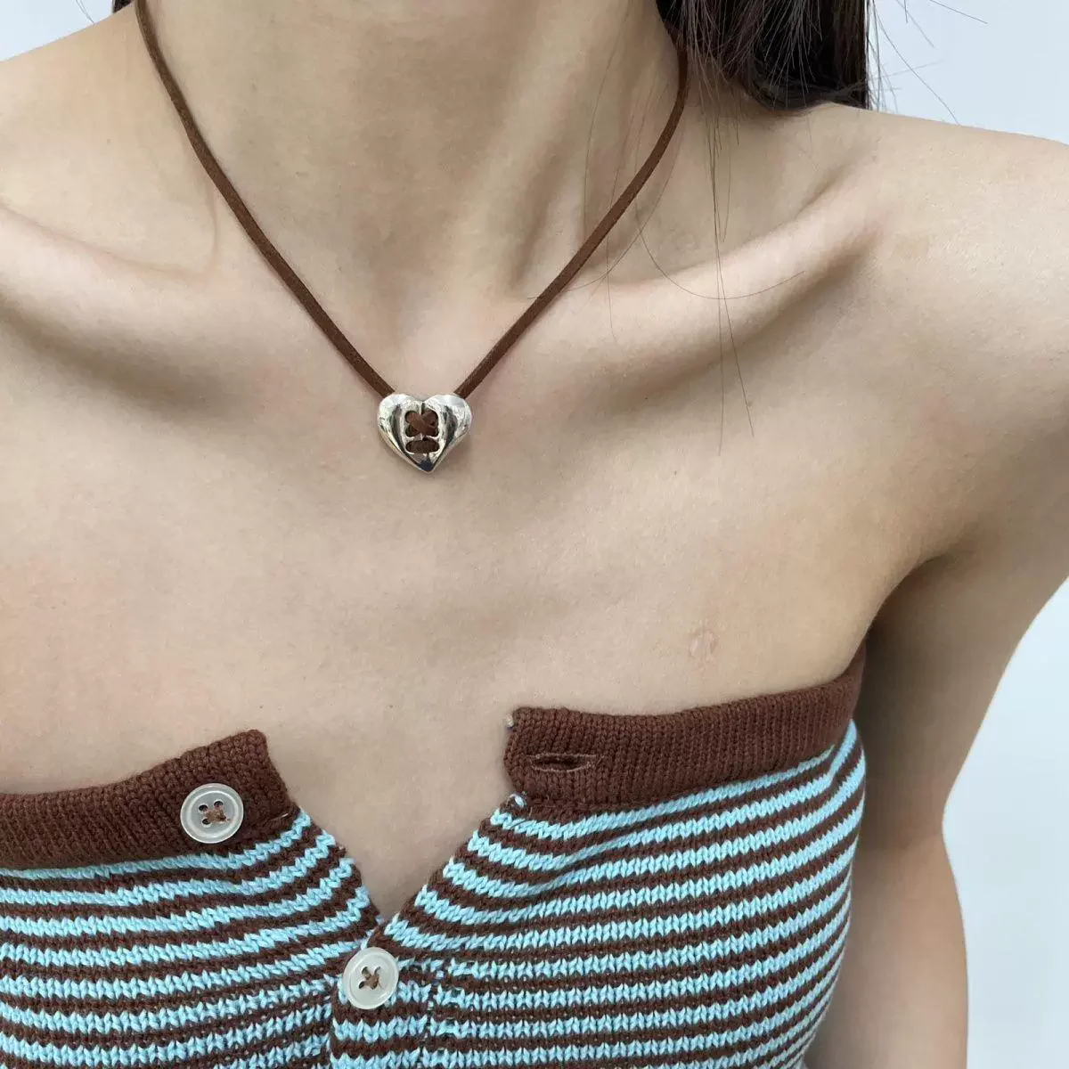Trendy Geometric Brown Tiger Eye Stone Square Flower Pendant Chain Necklace For Women Fashionable Vintage Jewelry
