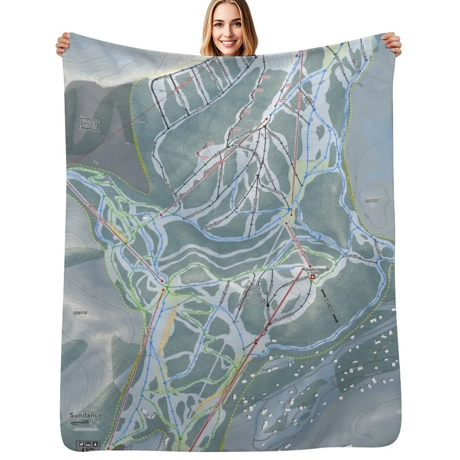 

Sundance Resort Trail Map Throw Blanket Easy Care Comfortable Blanket for Couch