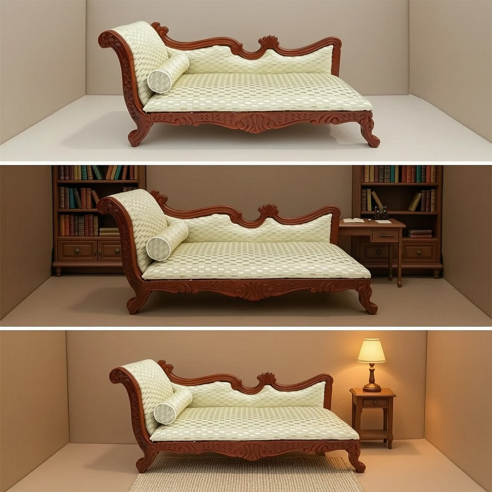Miniature Chaise Lounge 1:12 Scale Chaise Longue Dollhouse Daybed Vintage Style Furniture Elegant for Hobbyists, Diorama Display