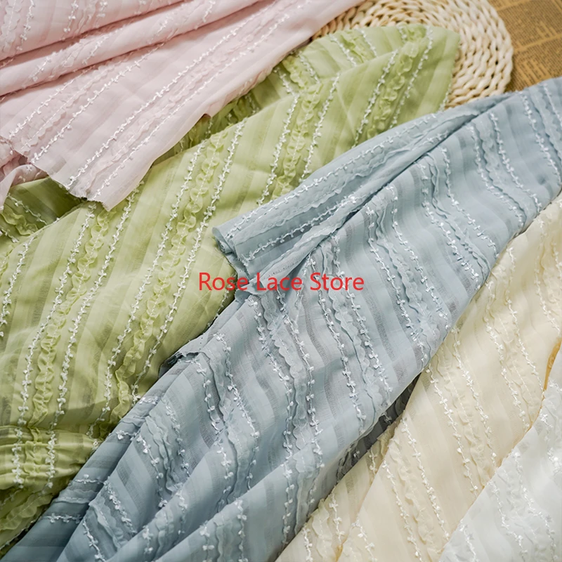 

Pleated Stripe Jacquard Chiffon Fabric Ruffled soft tulle Chiffon for Wedding Dress, Dance Costumes, Prom Gown, Sewing DIY