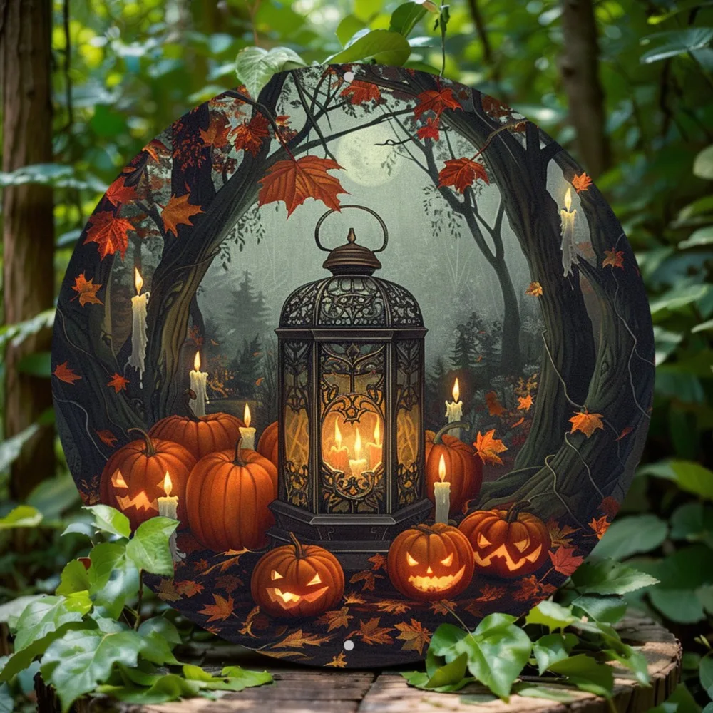 

Charming Autumn Lantern and Pumpkin Aluminum Sign, Ideal Halloween and Christmas Gift, Fall Decorations for Home Decor