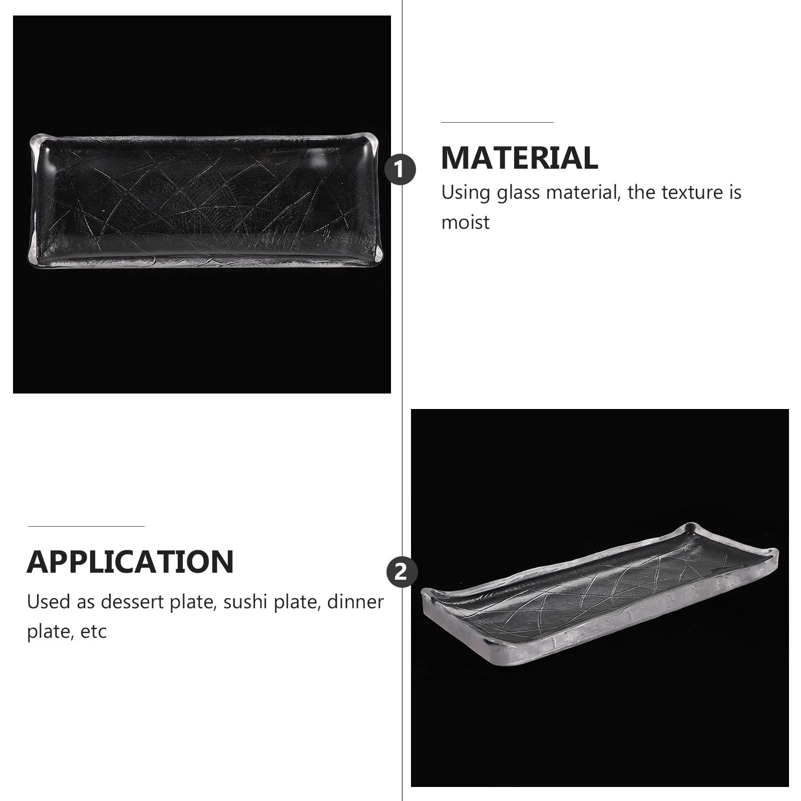 

1 шт., длинная прозрачная стеклянная тарелка, прямоугольный поднос для сервировки суши, поднос для хранения еды, десертный стейк, закуска, тарелка для еды