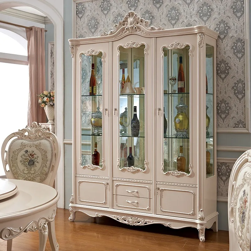 European light luxury solid wood wine cabinet, dining side locker