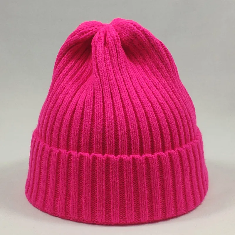 Men Winter Knit Snow Hats Women Beanie Warm Skullies Stretchy Cotton Acrylic Yarns Neon Yellow White Hot Pink