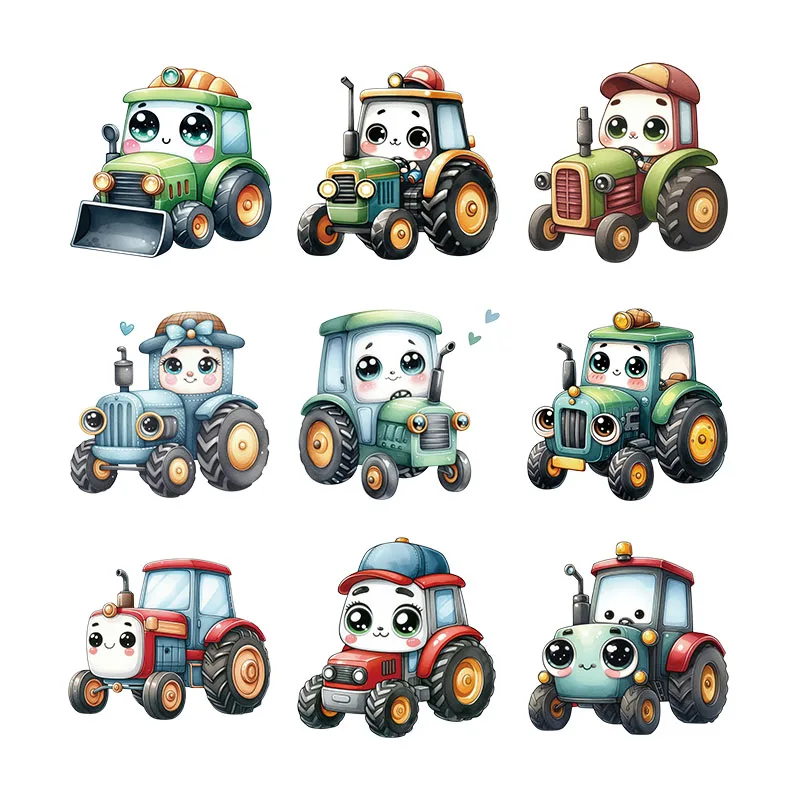 Cartoon Tractor Thermal Transfer Sticker Fusible Iron On Patches For Boy Girl Clothing T23688