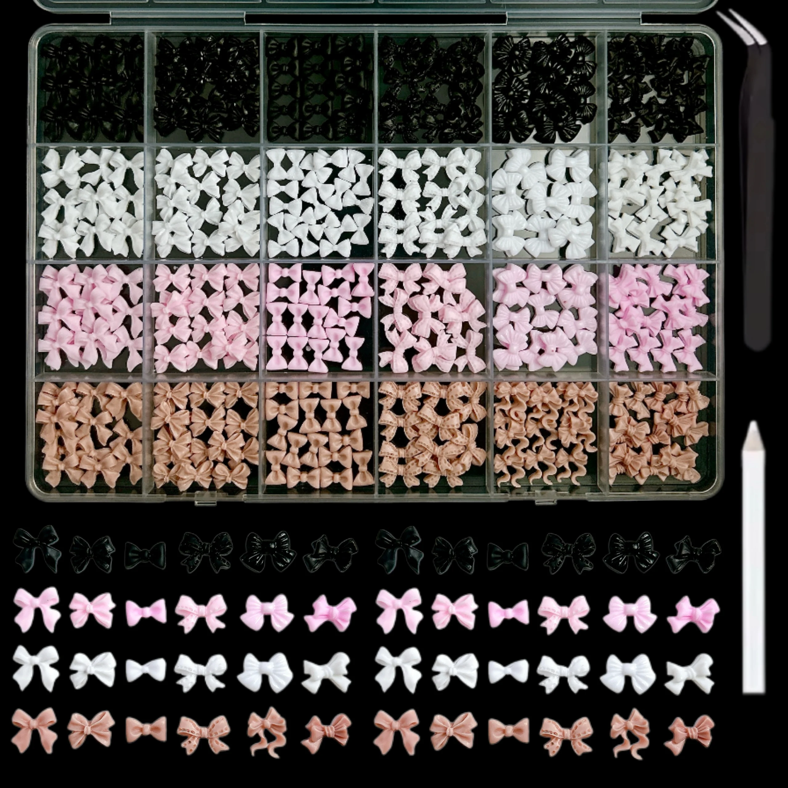 1 상자 달콤한 솔리드 컬러 리본 넥타이 수지 네일 매력 미니멀리스트 하트 플랫 백 진주 DIY 네일 부품에 대한 혼합 네일 아트 장식