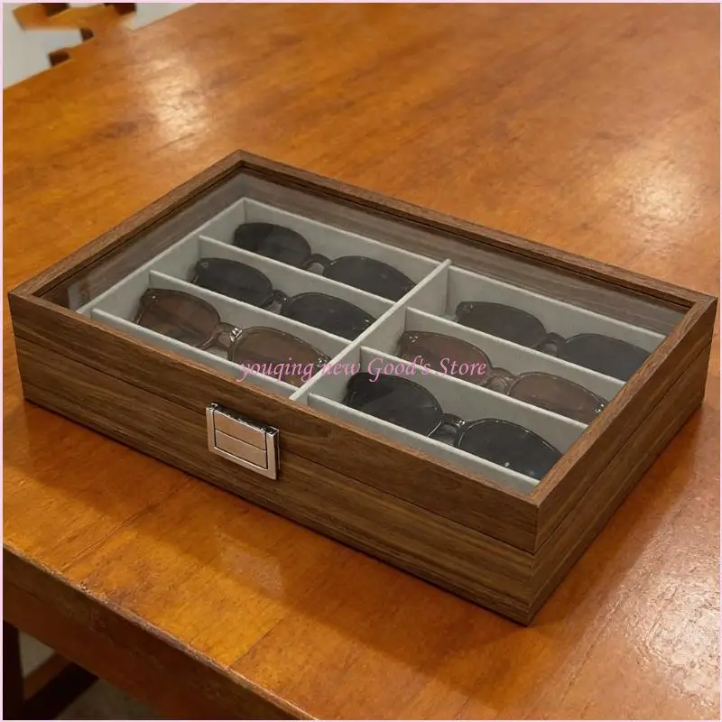 57QA High-End-Sonnenbrillen-Organizer-Schrank, Holzkonstruktion mit transparenter Oberseite – Detail 3