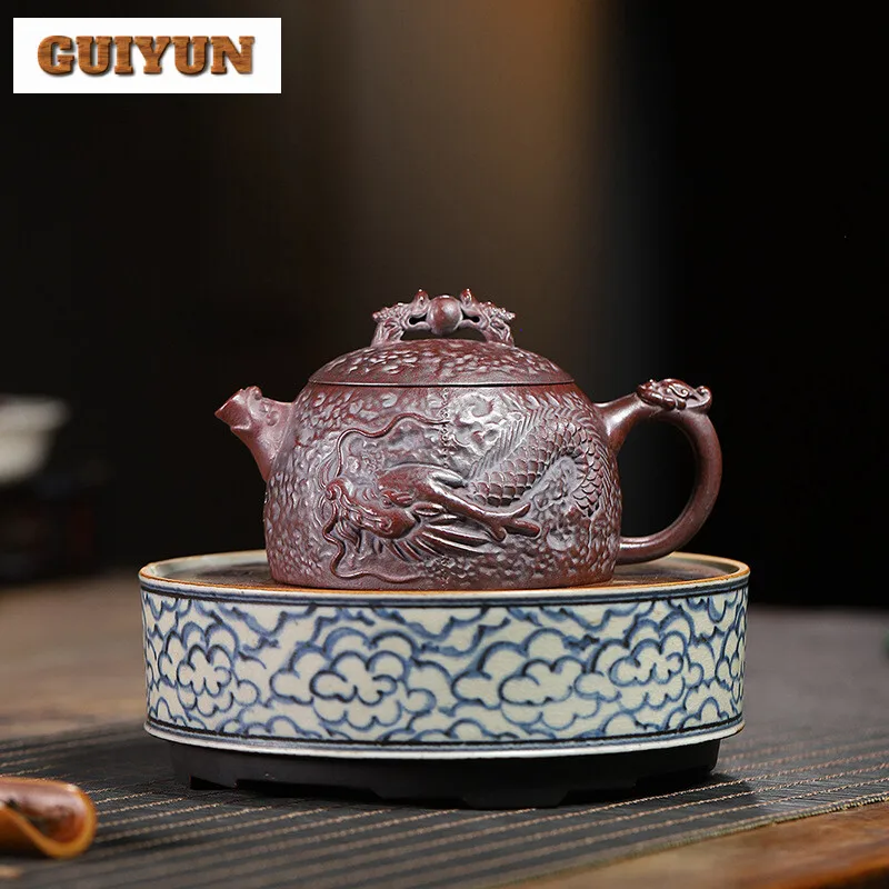 

320ml Yixing Purple Clay Teapot Master Handmade Teapot Kettle Beauty Dargon Tea Infuser Raw Ore Iron Blood Red Sand Zisha Teaset