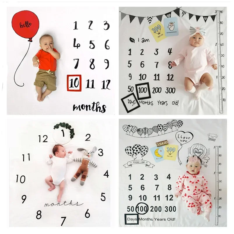 

VIKAMA Newborn Baby Monthly Growth Milestone Background Blanket Growth Icon 100-Day Anniversary Photo Prop Blanket