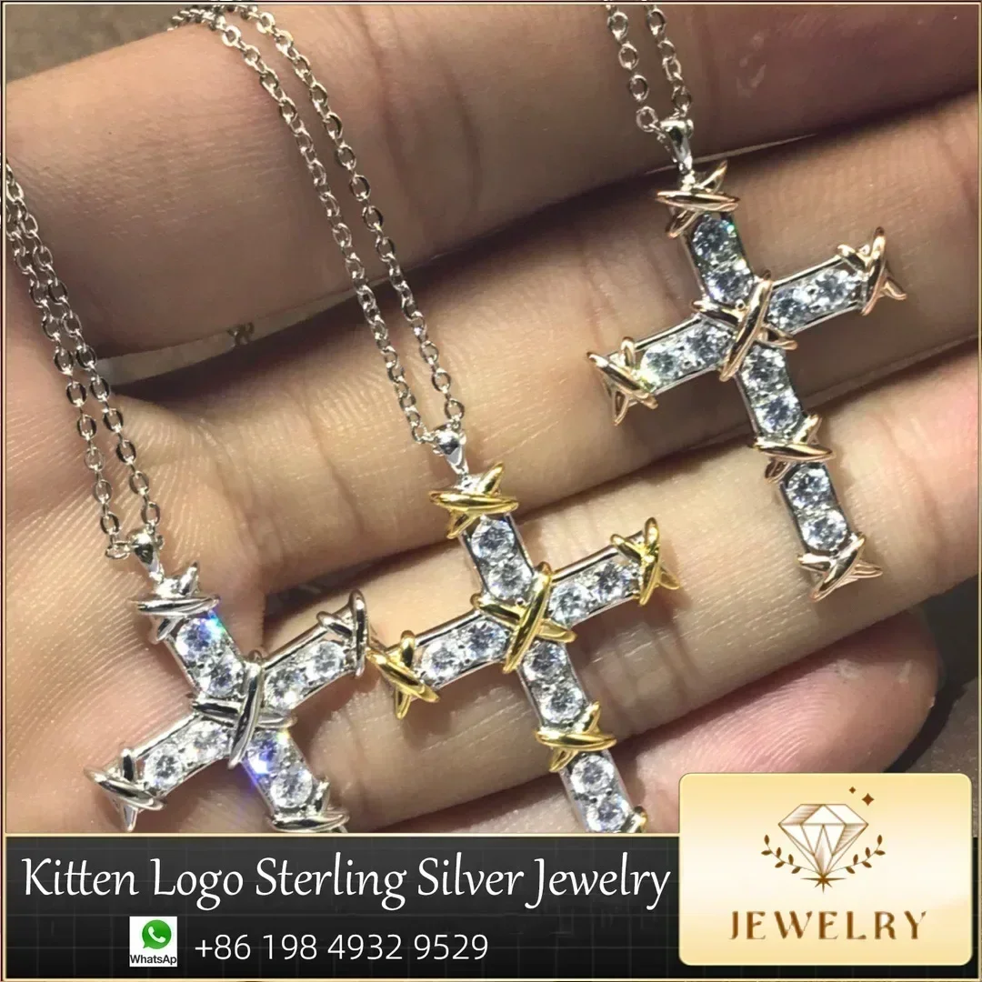

High Quality Silver Jewelry Fashion Exquisite Cross Inlaid Stone Pendant Three Colors Optional Women Jewelry Gift