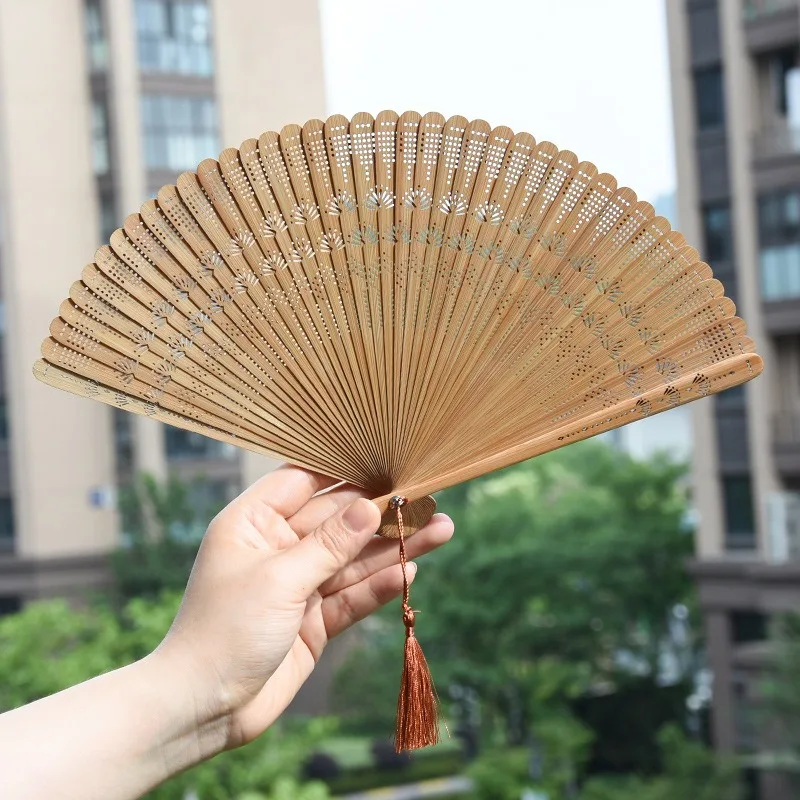 Éventail pliant portatif entièrement en bambou, éventail pliant de danse Hanfu de Style chinois, ventilateur de décoration pour la maison