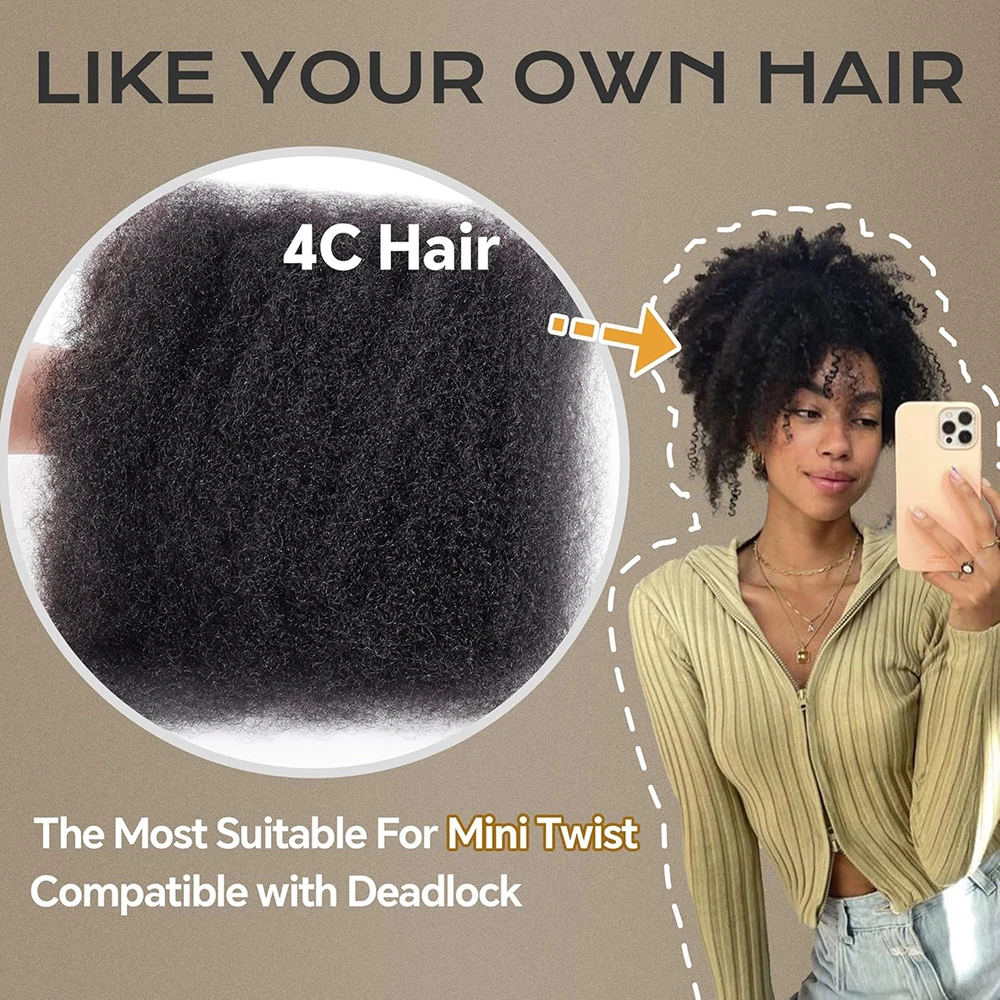 Afro Kinkys Bulk Echt haar 100% echt haar voor vlechten Dreadlock Mini Twist Loc Extensions Afro Kinky Krullend haar Bulk Zwart