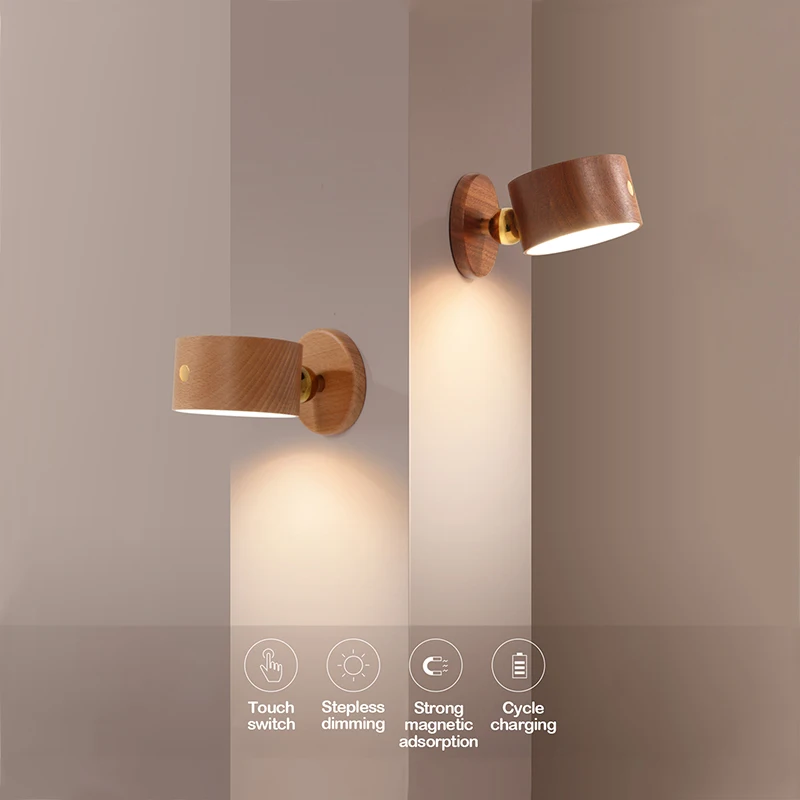 คู่ LED ติดตั้งไฟอ่านหนังสือ Wall Sconce พร้อม USB ชาร์จ 360 หมุนลูกบอลแม่เหล็กหรี่แสงได้ Touch Control โคมไฟสําหรับเด็ก Study