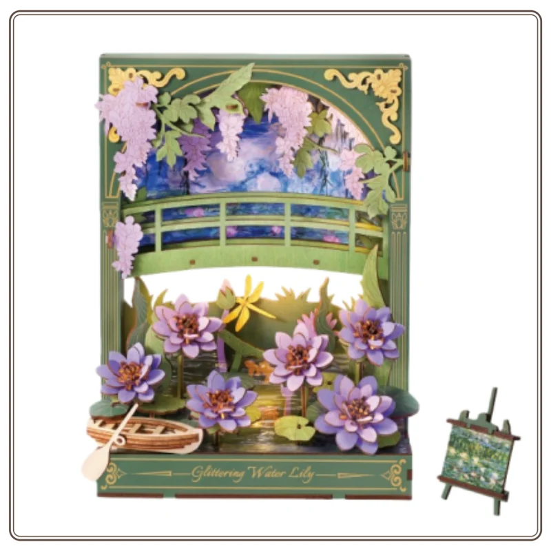 Nuovo ROKR Woodcraft Libro d'arte Notte stellata Fatto a mano Regalo fai da te Assemblaggio Blocchi di costruzione Ornamenti creativi di fiori e alberi