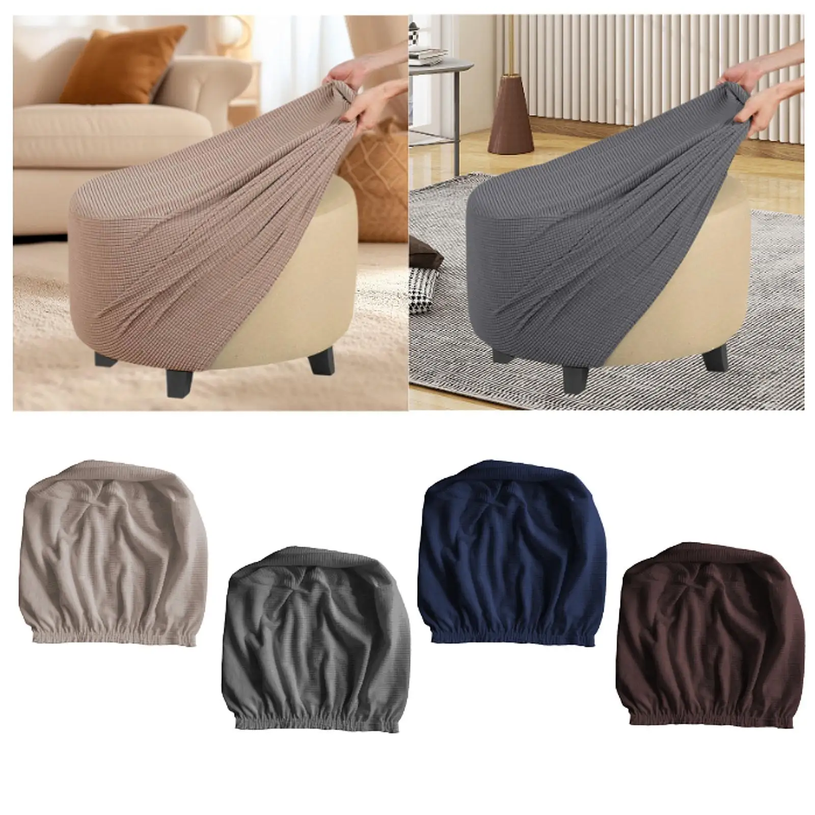Protective Stretch Round Ottoman Slipcover Stool Furniture Shield Elastic Upholstery for Home Armchair