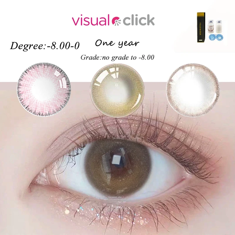 VisualClick 1 par de lentes de contacto de colores de grado para ojos lentes de ojos naturales lentes de contacto rosas lentes de ojos lentes de grado marrón