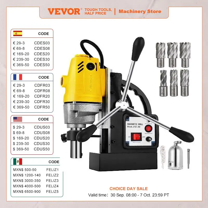 VEVOR 1100W Magnetic Drill Press with 6PCS Bits MD40 Electric Bench Tapping Drilling Rig Machine for Engineering Steel Structure