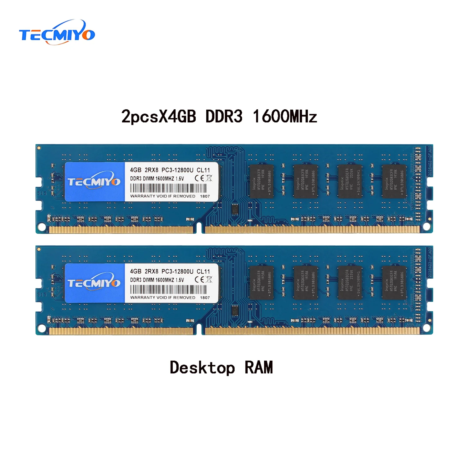 TECMIYO Desktop RAM 8GB (2pcs X 4GB ) 1600MHz DDR3 PC3-12800U DIMM 1.5V Non-ECC Memory for Intel AMD PC -Blue