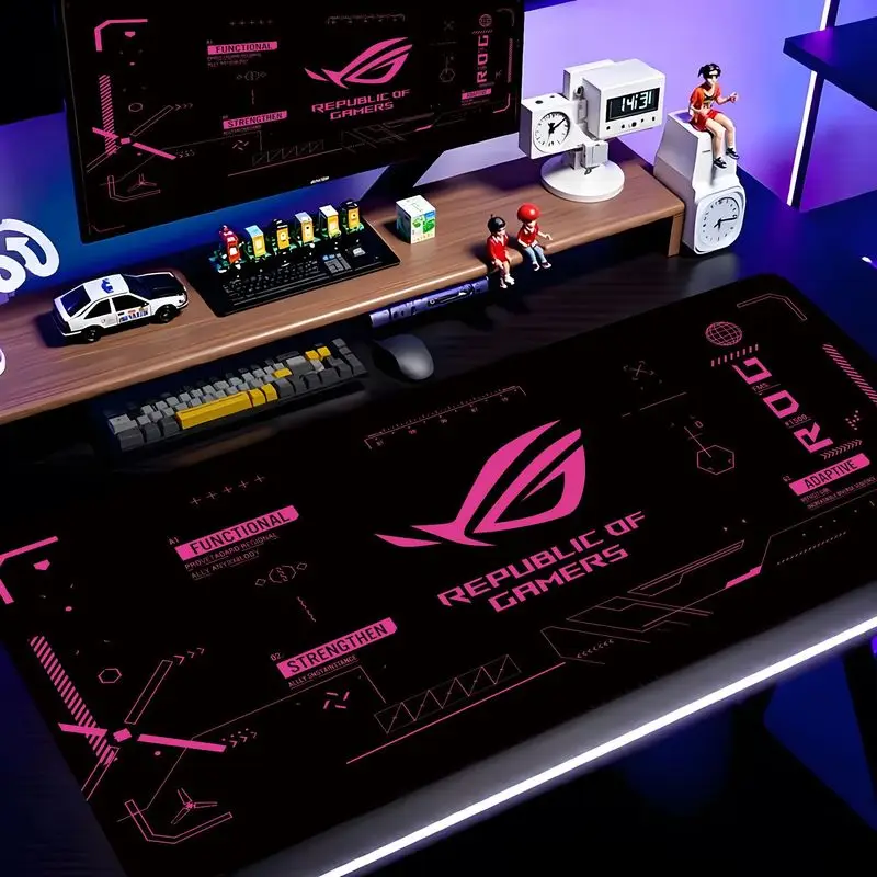 VIKAMA Black Pink ROG Tech Circuit XXL Desk Mat Anti Slip Waterproof Gaming Logo Keyboard Mouse Mat E-Sports Room Decor