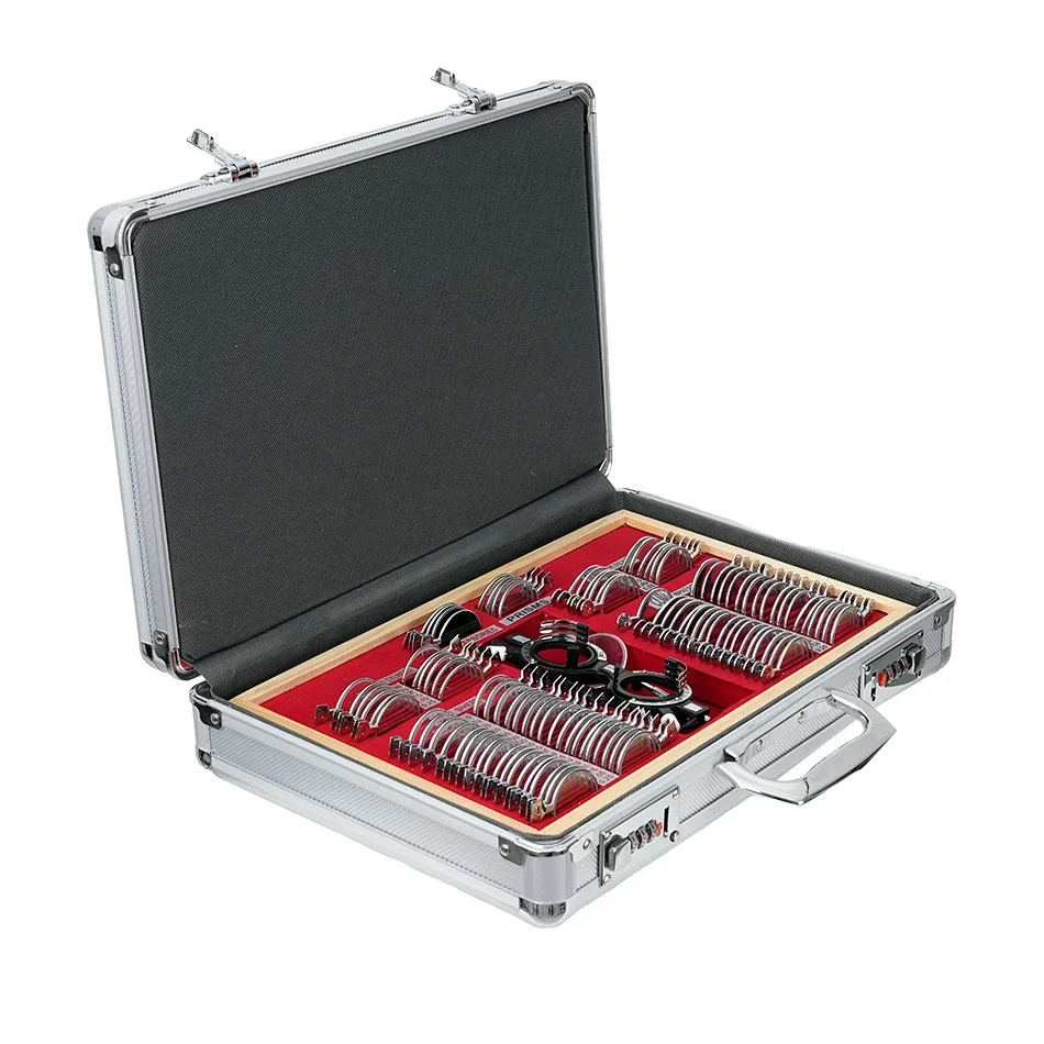 Optometry Equipment 104 RED Trial Lens Set Metal Rims Aluminium Case + Free  Frame