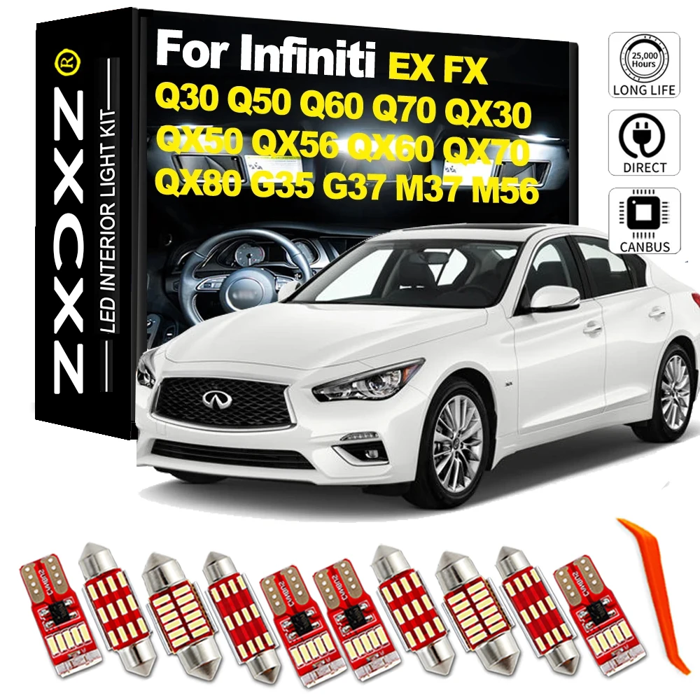 ZXCXZ Kit de luz interior LED para Infiniti Q30 Q50 Q60 Q70 QX30 QX50 QX56 QX60 QX70 QX80 FX35 FX37 EX35 EX37 G35 G37 M35 M37 M56