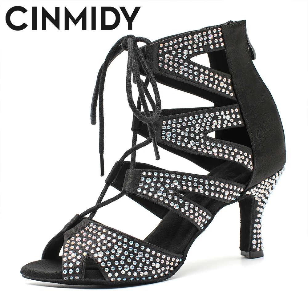 New Fashion Diamond Dance Shoes For Women Comfortable Soft Bottom Party Ballroom Tango Salsa Latin Dance Shoes With Cuban heel