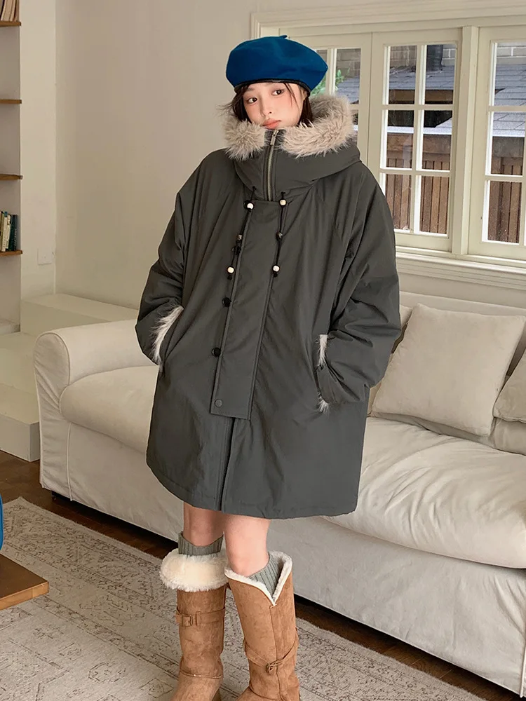 

Parkas Real Womens Fall V-Neck Lined Double-Layer Water-Resistant Solid Embroidered Mid-Coat Gym Warm Fashion Lace Coated Active