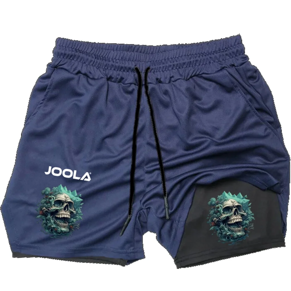 

N JOOLA Skull Print 2-in-1 Sports Shorts Men Breathable Quick Dry for Gym Running Training