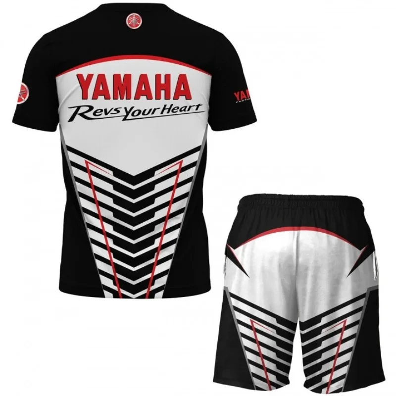 Summer Hot Selling Yamaha Black and White Striped Short Sleeved Shorts Set for Men and Women Casual Motocross Riding Sports Set