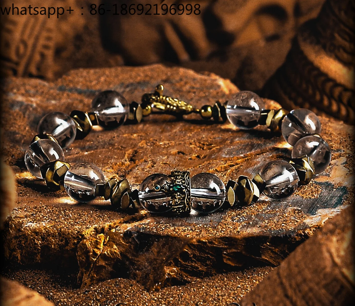 

[The Land of The North] Brazilian Clean Body White Crystal Bracelet Men's Retro Bead Bracelet