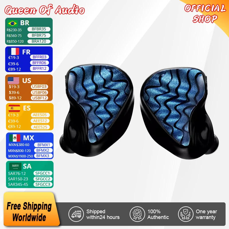 New QoA & Celest Wyvern Blue 10mm LCP Dynamic Driver In Ear Earphones IEMs Monitor HiFi Headphones Cable Headest Kinera Audio