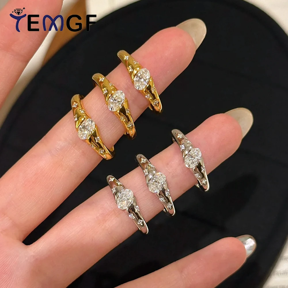 

TEMGF 0.5CT Oval Cut Moissanite Rings S925 Sterling Silver Starlight Wedding Band for Women Shiny Jewelry Gift With Certificate