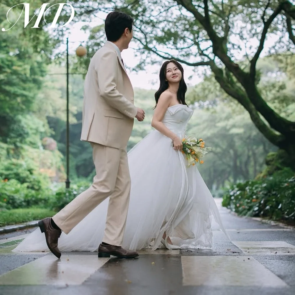 MD 2025 Simple A-line Wedding Dress Strapless 웨딩드레스 Tulle New Korea Photoshoot Bridal Gown Corest Customized Floor-Length