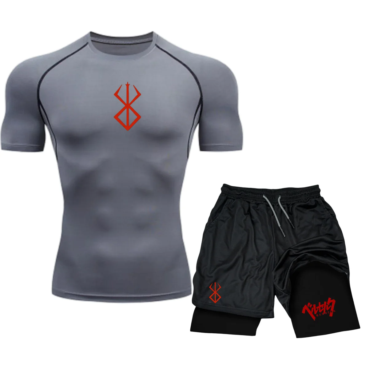 Ropa Deportiva de compresión para hombre, camiseta de manga corta para gimnasio, conjunto deportivo de Goku 2 piezas, pantalones cortos de