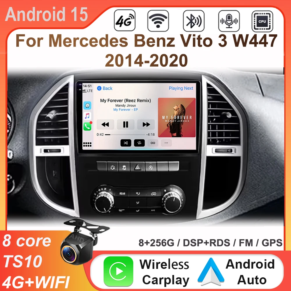 Rádio do carro de 10 polegadas android 15 para mercedes benz vito 3 w447 2014-2020 carplay vídeo estéreo multimídia player unidade principal de navegação
