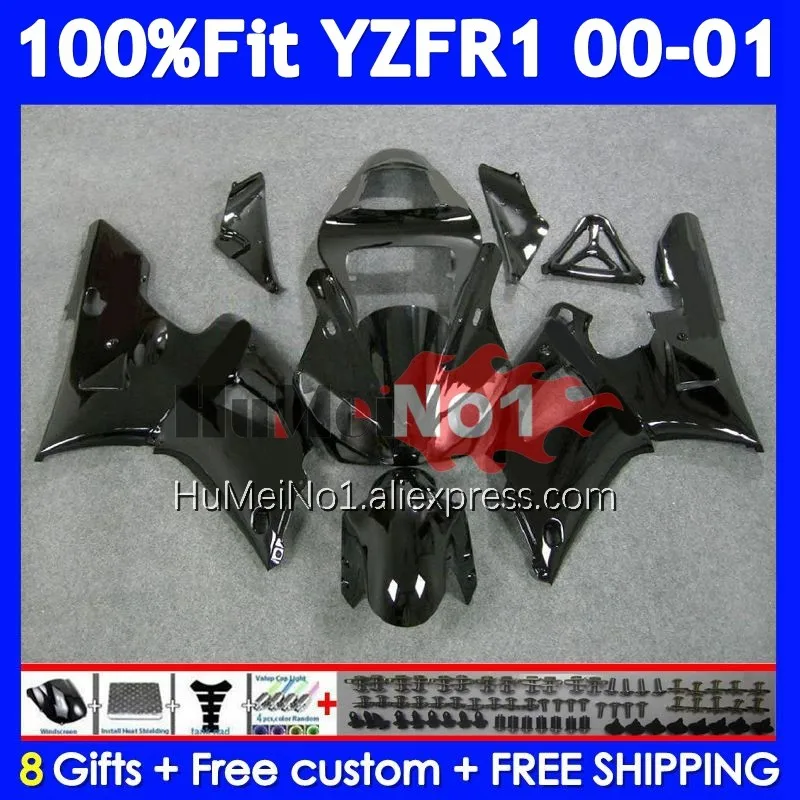 Injection Body For YAMAHA YZF-R1 YZF R1 R 1 1000 CC 1000CC YZFR1 00 01 364No.1 Gloss black YZF1000 YZF-1000 2000 2001 Fairings