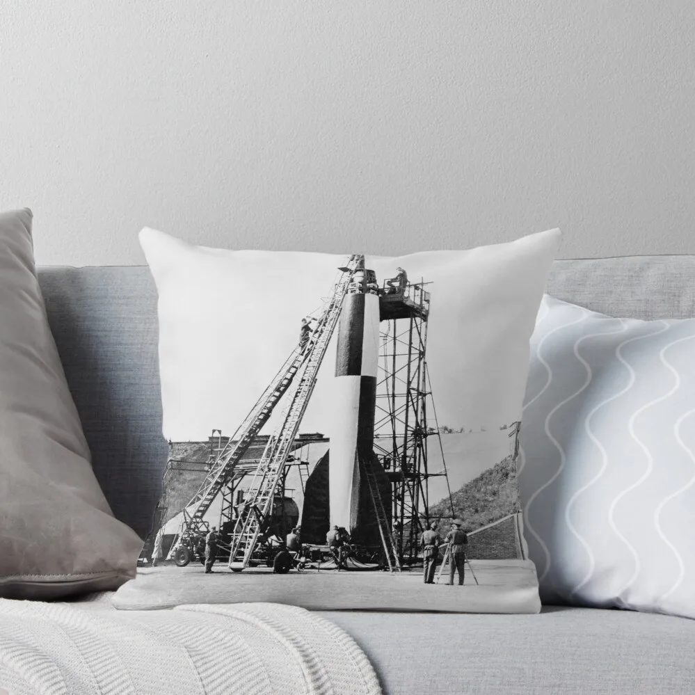 

V-2 rocket missile being prepared for launch, 1940s (C045/6759) Throw Pillow Cushions For Decorative Sofa Throw Pillow Pillow