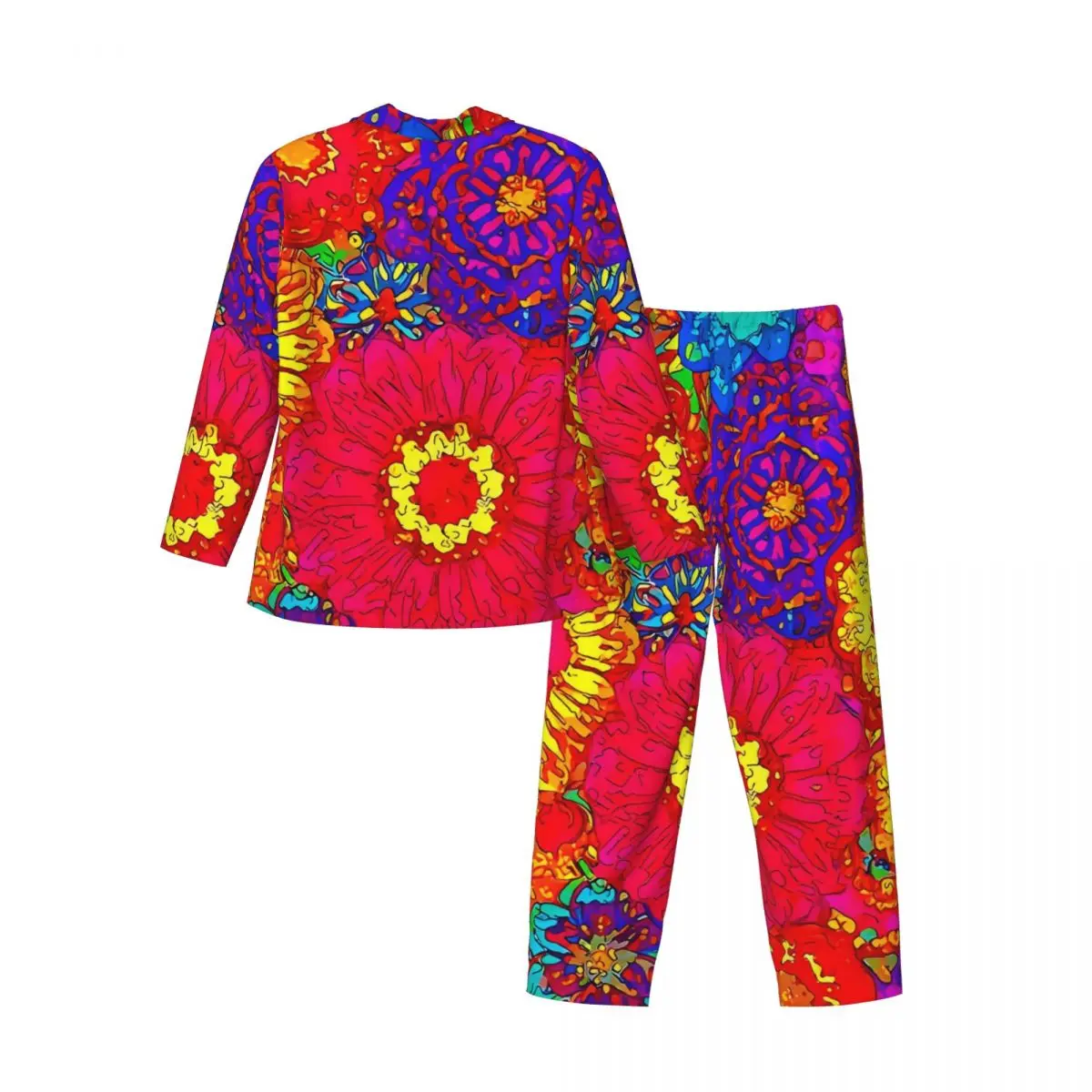 Flower power pijamas conjunto primavera abstrato floral kawaii noite pijamas casal 2 peças solto design de grandes dimensões pijamas presente