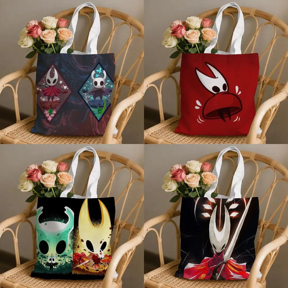 Game H-Hollow Knight Storage Bags Double-Sided Print Canvas Tote Bag Fashion Large Capacity Women's Shoulder Handbag
