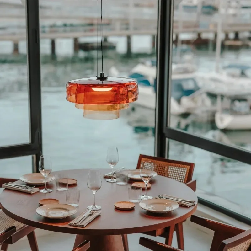 Nordic Colorful Glass Led Pendant Lights Dining Room Layers Chandelier Light Fixtures Bedroom Hanging Lamp Indoor Art Droplight