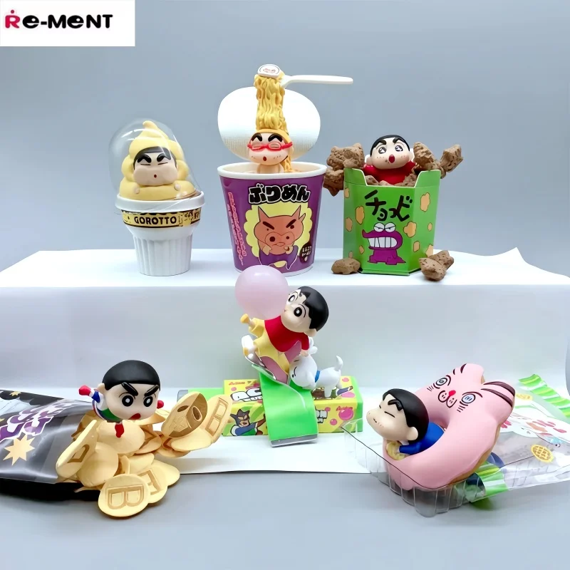 In Stock Re-ment Crayon Shin chan Super Satisfying Snack Party Figure Blind Box  Ice Cream Chocolate Donut Instant Noodle Toys view 2