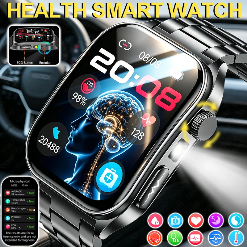 

NEW ECG Smart Health Watch Uric Acid Blood Lipid Sport Modes Remote Family Care Sleep Analysis SOS BT Call Flashlight Smartwatch