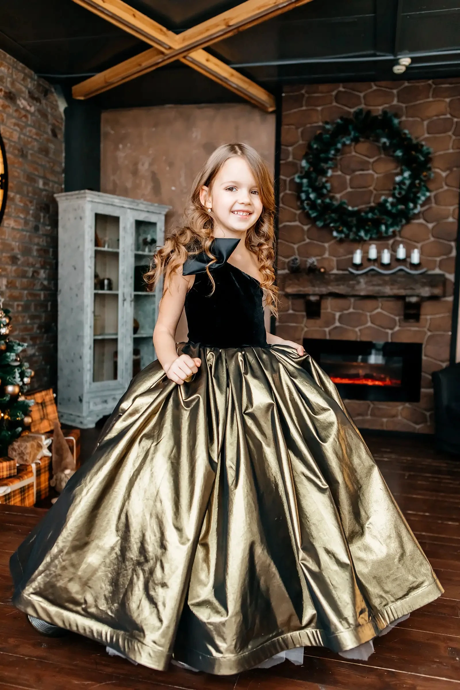 YZYmanualroom Flower Girl Dress Wedding Bridesmaid Sleeveless for Birthday Party Pageant Black and Gold