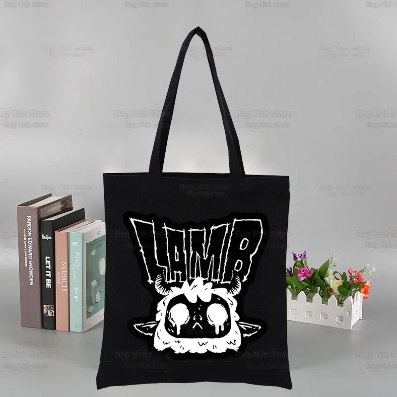Cartoon Cult Of The Lamb Harajuku Shopping Black Bags Canvas Cartoon Video Game Tote Bag Mom Cloth Bag Handbag Shoulder Bags