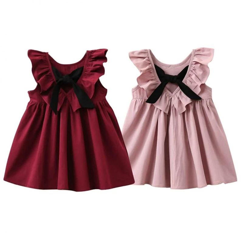 Summer Sundress Cute Baby Girls Bowknot Short Mini Vest Dress Toddler Kids Pleated Halter Casual Dresses Sleeveless Outfit