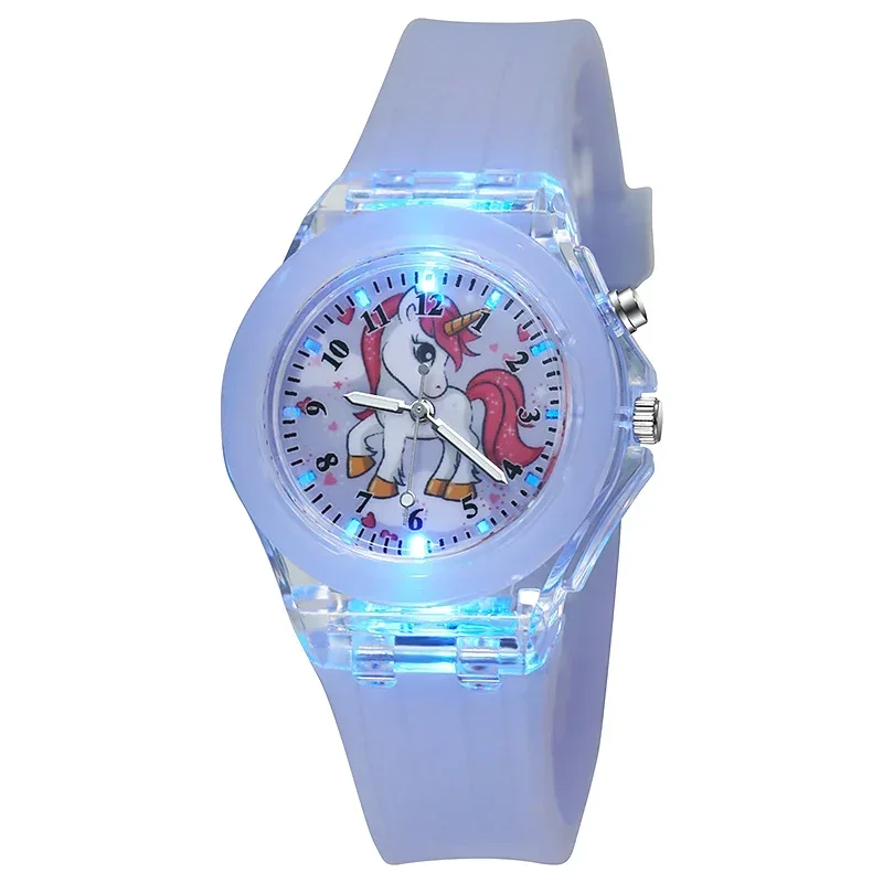 Cartoon Baby Einhorn Kinder Uhren Mädchen Spielzeug Silikon Strap Flash Licht Kinder Uhr Uhr Quarz Armbanduhren Reloj Infantil