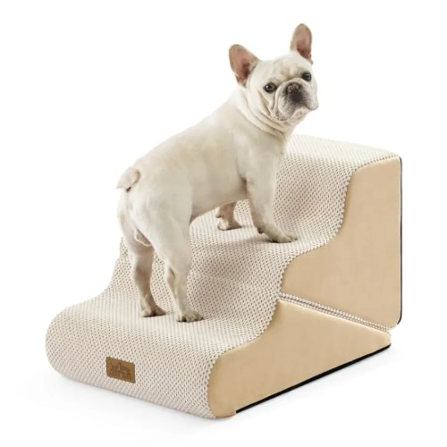 

Dog Stairs for Small Dogs, 3-Step 2 in 1 Transformable Pet Stairs for Couch and Bed, 15.7" H Dog Steps for Old Cats, Puppy, Sma